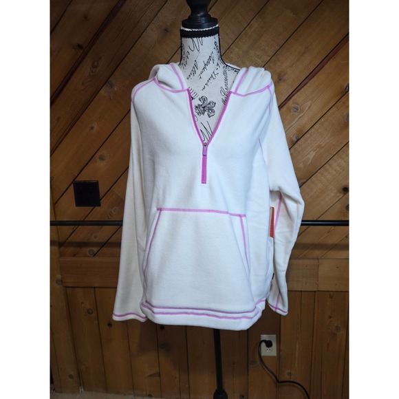 Bass Outdoor Tops - Bass Outdoor Womens Half Zip Hoodie Gardenia White Pink Fleece L NWT